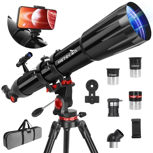 HETEKAN Telescope, Telescope for Adults High Powered, 90mm Aperture 900mm Refractor Telescopes for Kids & Beginners, Magnification 450X,for Planet Observation with Stainless Tripod & Phone Adapter