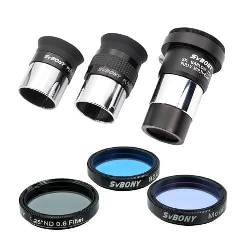 SVBONY SV233 7-Piece Eyepiece & Filter Accessory Kit, Includes Two 1.25” Eyepieces, 2X Barlow Lens, Three Filters and Hard Case Black, Telescope Eyepiece Set for Beginner Astronomi