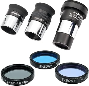 SVBONY SV233 7-Piece Eyepiece & Filter Accessory Kit, Includes Two 1.25” Eyepieces, 2X