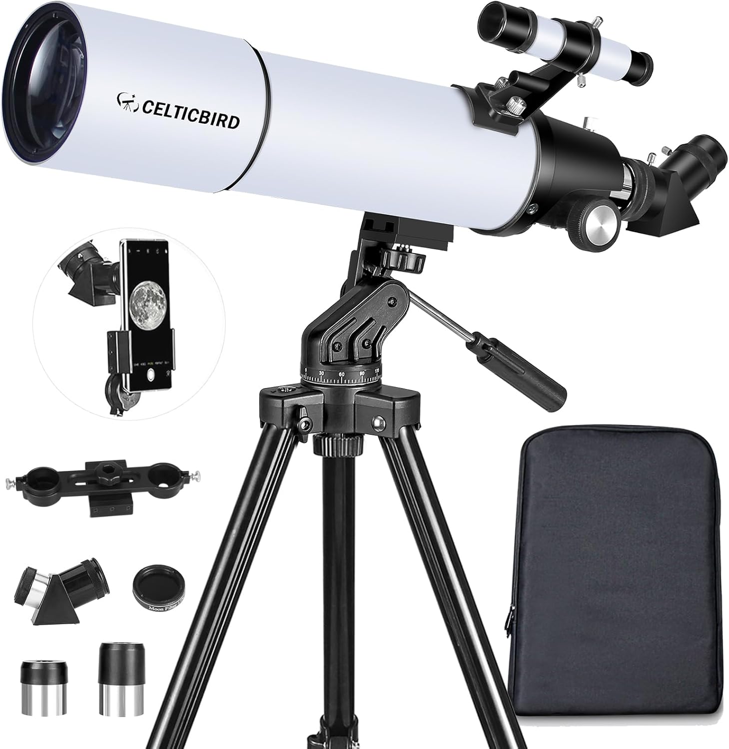 Celticbird Telescope for Adults High Powered, 80mm Aperture 600mm AZ Mount Refractor Telescope for Kids Beginners - Portab...