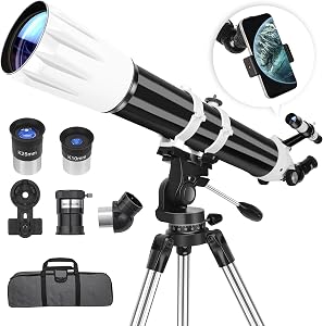 Hawkko Telescope, 90mm Aperture 900mm Astronomical Refractor Telescope for Adults High Pow